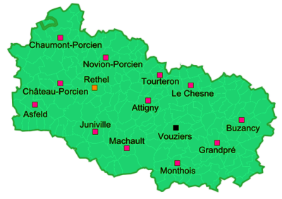 Carte du territoire d'intervention; de Chaumont-porcien à GrandPré